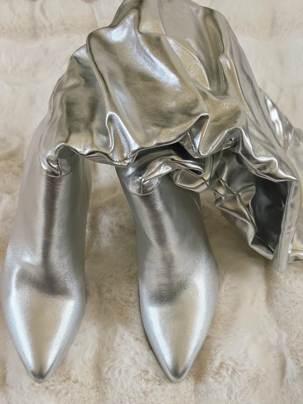 Metallic Silver Pointed-Toe Women's Boots